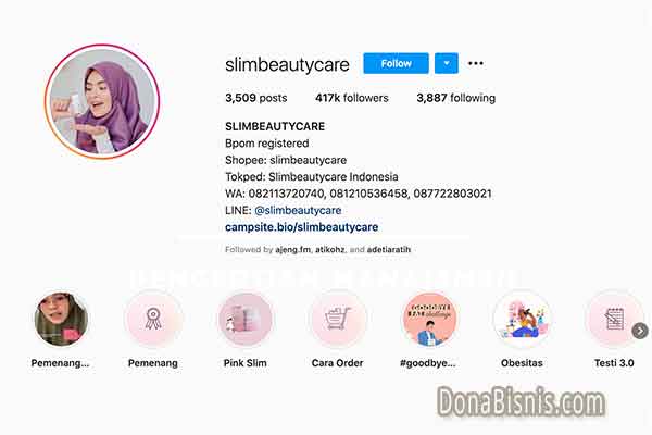 bio instagram bisnis slimbeautycare
