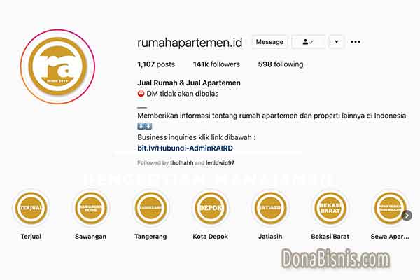 bio instagram singkat rumah apartemen