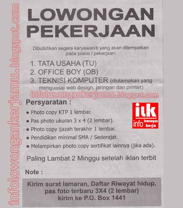 iklan lamaran pekerjaan di surat kabar